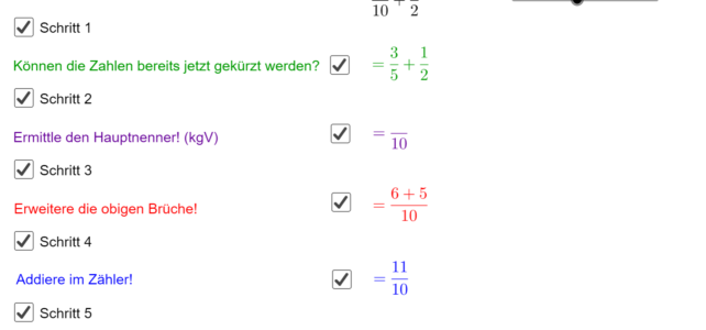 Ü Addition von Brüchen (Schritt für Schritt) (Ma 6)