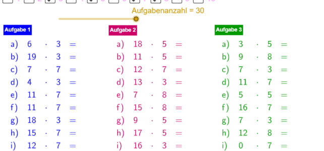 Übungsserien Multiplikation (Grundschule)