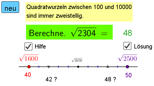 Kopfrechnen: Quadratwurzeln zwischen 100 und 10000