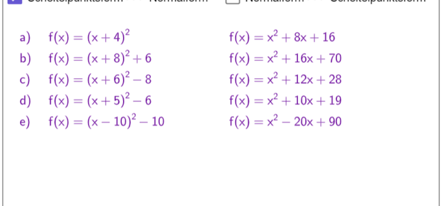 Umwandlung Parabelgleichungen (Ma 9, KV)